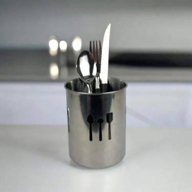 Imagem de Porta Talheres Suporte Escorredor Redondo Em Inox 12,5cm - Kehome, 592