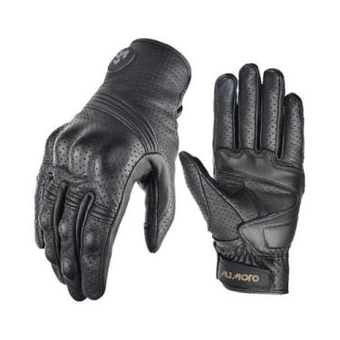 Imagem de Luvas De Couro Genuíno Retrô Masculinas Para Motocicleta, Respiráveis 