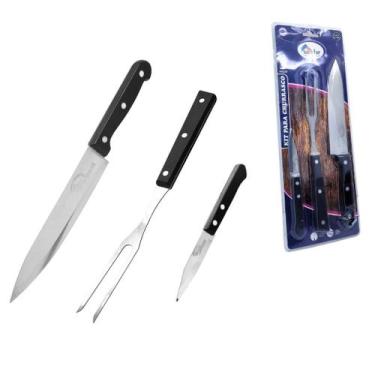 Imagem de Kit Conjunto Para Churrasco Aço Inox Faca Garfo 3 Peças - SEU LAR