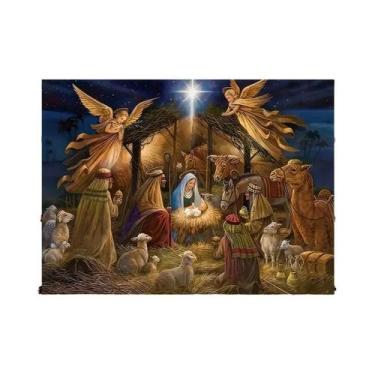 Imagem de Tapeçaria Religiosa Cena Da Natividade Noite Estrelada Decoração De Pa