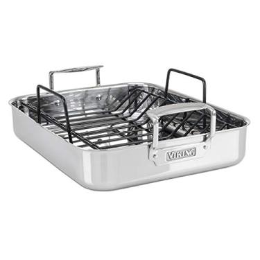 Imagem de Viking Culinary Assadeira de aço inoxidável de 3 camadas com suporte antiaderente, 40,64 cm x 33 cm