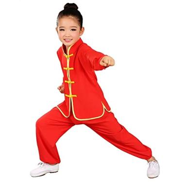 Imagem de JWCN Conjunto de roupa infantil adulto Kung Fu tradicional chinesa para meninos e meninas Wushu traje traje traje Tai Chi Folk Performance Outfit, vermelho 1,180 (170-180 cm), moderno