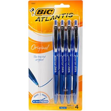 Imagem de BIC Caneta esferográfica retrátil VCGP41BE Atlantis, tinta azul, média, 4 por pacote (BICVCGP41BE)