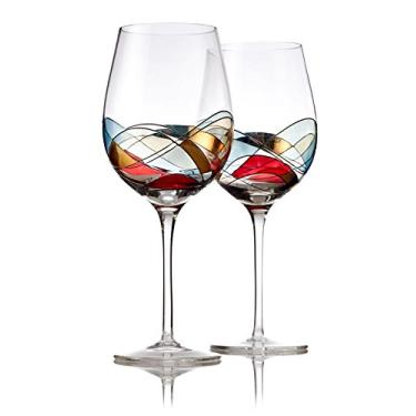 Imagem de Conjunto de 2 taças de vinho tinto Bezrat, taças de vinho pintadas à mão exclusivas, artigos essenciais para bebidas, 28 cm A, 28oz vinho grande taça de vinho, ideias de presentes de vidro para mulheres inspiradas por The 'Duomo di Milano'