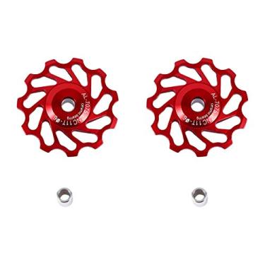 Imagem de 2 peças bicicleta bicicleta rolamento de cerâmica roda jockey liga de alumínio guia desviador traseiro rolo para bicicleta mtb (vermelho 11 t)(L-Red), Polia do desviador traseiro,