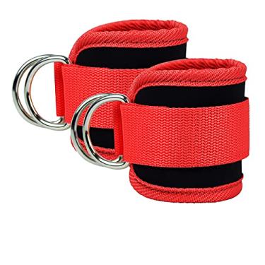 Imagem de Cinta de tornozelo de 2 peças para máquina de cabo Gym Manguito de tornozelo Bandas de tornozelo para malhar Acessórios de cabo de tornozelo para propinas de ginásio Extensões de pernas Abdutores de quadril Exercícios de glúteos (Vermelho)