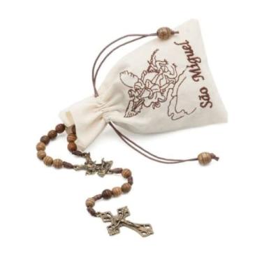 Imagem de Terço Imbuia 7mm São Miguel Saquinho Bordado