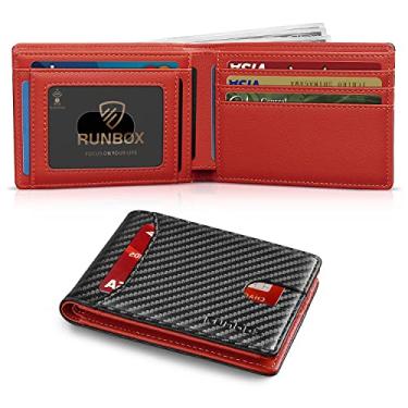 Imagem de RUNBOX Carteira masculina fina com 11 compartimentos para cartão de crédito, couro com bloqueio de RFID, pequena, fina, dobrável, bolso frontal, caixa de presente de grande capacidade, preto carbono