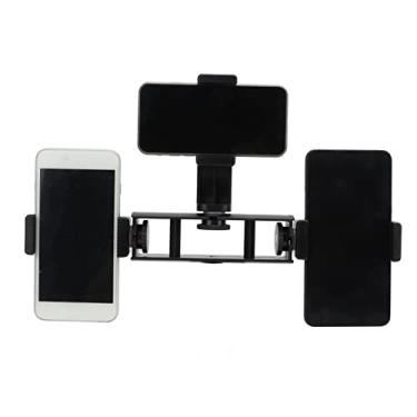 Imagem de Zyyini Suporte de tripé para celular, uma a três câmeras ao vivo, suporte de grampo de tripé para celular com rotação de 360 graus, com 1 almofada de borracha de interface 4, para luz de preenchimento e microfone