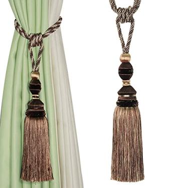 Imagem de Bola pendurada borla cortina tieback grandes borlas bola pendurada luxuoso suporte de cortinas fivela corda quarto acessórios, café, 2 peças