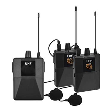 Imagem de Sistema de microfone sem fio UHF com 2 transmissores de microfone bodypack receptor para câmera de smartphone gravação de vídeo transmissão de entrevista