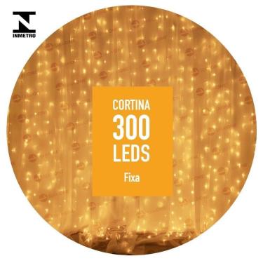 Imagem de Cortina Led 3X2M 300 Led Branco Quente Fixo Festas 220V