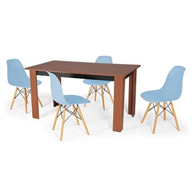 Imagem de Conjunto Mesa de Jantar Retangular Pérola Cherry 150x80cm com 4 Cadeiras Eames Eiffel - Azul Claro