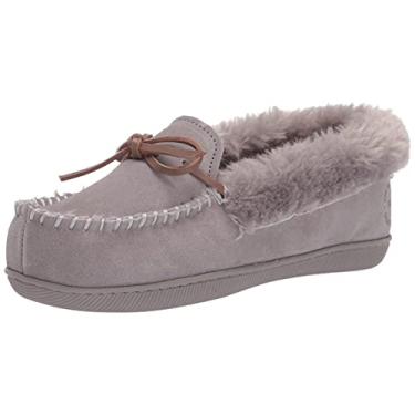 Imagem de Dearfoams Pantufa feminina mocassim de camurça genuína Bethany, Cinza médio, 36