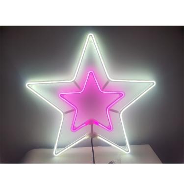 Imagem de Estrela Neon Natalina Rosa E Branco 60Cm 8 Funções Com Controle 120V Enfeites Casa Decoração Natalina 15019