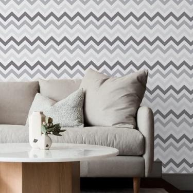 Imagem de Papel De Parede Adesivo Chevron Tons De Cinza Quarto Sala 3m