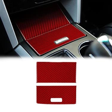 Imagem de SUNJIKA Compatível com 2 peças de fibra de carbono interior console central caixa de armazenamento painel adesivo acessórios para Ford Explorer 2013 2014 2015 2016 2017 2018 (vermelho)