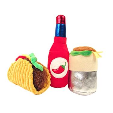 Imagem de TONBO Combo Taco Tuesday – Brinquedos de pelúcia para cães, Taco, Burrito, molho quente