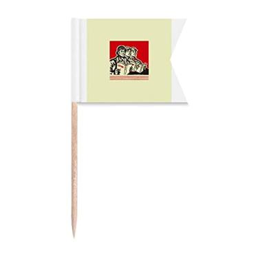 Imagem de China Red Educational Propaganda Produção de palito de dente Bandeiras de marcação de rotulagem para bolo de festa prato de queijo