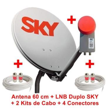 Imagem de Antena Sky Com Lnb Duplo Faixa Larga Sky Com 2 Kits De Cabo