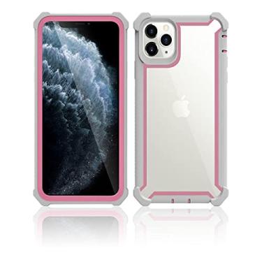 Imagem de O caso de armadura de proteção pesada PC TPU é para iPhone 14 13 12 11 Pro Max XR XS 8 7 plus capa de choque transparente, capas cinza rosa, para telefone 12 mini (5.4)