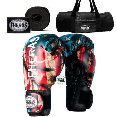 Imagem de Kit Muay Thai Luva Estampa De Boxe Kickboxing Bandagem Bolsa - Fheras