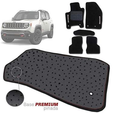 Imagem de Jogo de Tapete Carpete Tevic Pinado Jeep Renegade 2015 16 17 18 Impermeável Lavável Logo Bordado 5 Peças