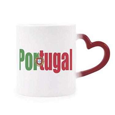 Imagem de Caneca sensível ao calor com nome da bandeira de Portugal em grés que muda de cor vermelha