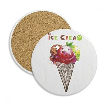 Imagem de Caneca para copos de sorvete com folhas de aquarela, pedra absorvente de proteção de mesa