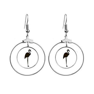 Imagem de Brincos de flamingo preto fofos de animais com argola pendurada, joia circular