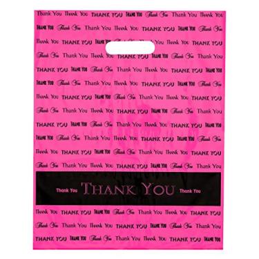 Imagem de Sacos de plástico com alça recortada de 30,48 x 38,1 cm "Thank You" 50/cs, Hot Pink, 12 Inch x 15 Inch