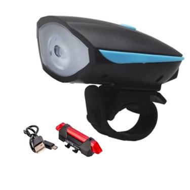 Imagem de kit Lanterna Para Bike Dianteira e Traseira, Farol Diânteiro com LED e Buzina. (Azul)