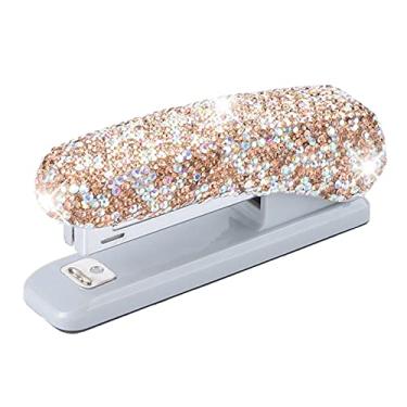 Imagem de QERNTPEY Grampeador de mesa Grampeador Crystal Glitter Diamante strass materiais escolares para escritório escola fácil de usar (cor: ouro, tamanho: tamanho único)