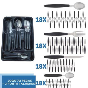 Imagem de Faqueiro 72 Pçs C/ 3 Porta Talheres Preto Aço Inox Berlim
