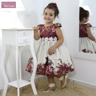 Imagem de Vestido Infantil Floral Vinho E Off - Moderna Meninas
