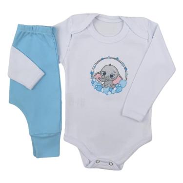 Imagem de Conjunto Body Manga Longa Bordado Elefantinho e Calça Suedine Mijão Culote - Roupa Bebê-Masculino