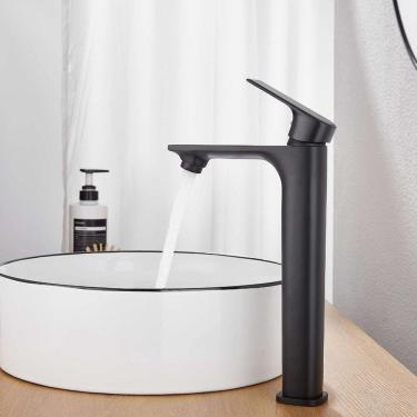 Imagem de Torneira Pia De Banheiro Cuba Luxo Bica Alta Misturador Monocomando Preto Fosco Hd4910bl Luuk Young