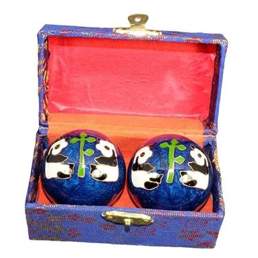 Imagem de Dynwave 2 pçs bolas de massagem para as mãos bolas chinesas com caixa de armazenamento exercitador de fitness durável suave portátil bolas de handebol, Panda Azul