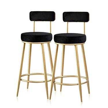 Imagem de Cadeiras de jantar cadeiras de sala de jantar banquetas de bar modernas conjunto de cadeiras de bar de 6,5 cm de altura de balcão com encosto e pernas de metal dourado, bancos de cozinha sem braço de tecido de veludo para ilha-azul Tudo está bem