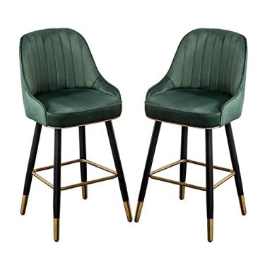 Imagem de Cadeiras de jantar cadeiras de sala de jantar elegantes bancos de bar conjunto de 2 cadeiras de balcão de cozinha de veludo com encosto, cadeiras de bar de café da manhã bancos altos para cozinha ilha/bar doméstico, rosa/verde/azul/cinza claro/amarelo