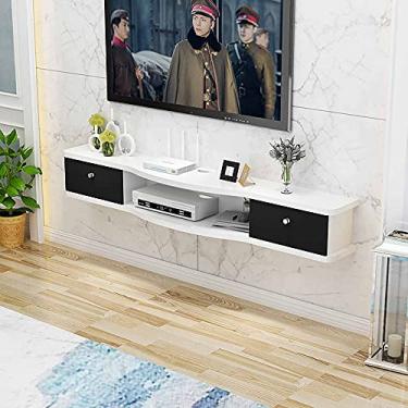 Imagem de Suporte de TV flutuante montado na parede unidade de armazenamento de TV, armário de TV fosco montado na parede, prateleira de armazenamento multimídia de madeira unidade de entretenimento Hello