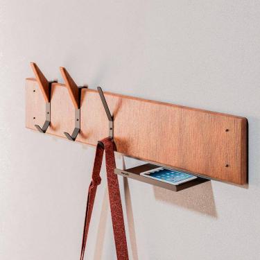 Imagem de Cabideiro de Madeira Linha Home Morphí Design 80cm Aço Preta