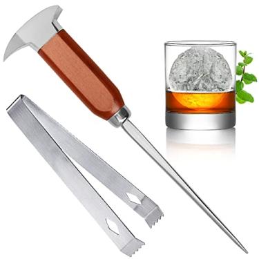 Imagem de Conjunto de palhetas e pinças de gelo de aço inoxidável de 22 cm – Triturador e picador de estilo japonês para quebrar o gelo, ideal para bares e casa (conjunto de 2)