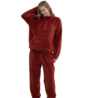 Imagem de Conjuntos de pijama feminino flanela de inverno quente roupa de casa casais engrossar roupas ternos (cor: B, tamanho: código M)
