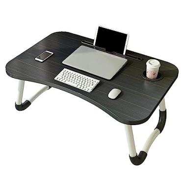 Imagem de Mesa dobrável para laptop, bandeja portátil para mesa de colo, com suporte para copos e slot, suporte para laptop para cama, bandeja para laptop para tomar café da manhã, bandeja para(Preto)