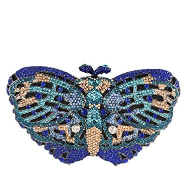 Imagem de Boutique De FGG Bolsa de mão borboleta Minaudiere feminina com strass, bolsa de mão para noite e casamento, bolsa clutch de cristal, mini, Azul 14, Mini