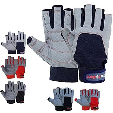 Imagem de Luvas de vela MRX BOXING & FITNESS com 3/4 de dedo e aderência para homens e mulheres, ótimo para caiaque, exercícios e mais azul/cinza, Blue, Grey, X-Large