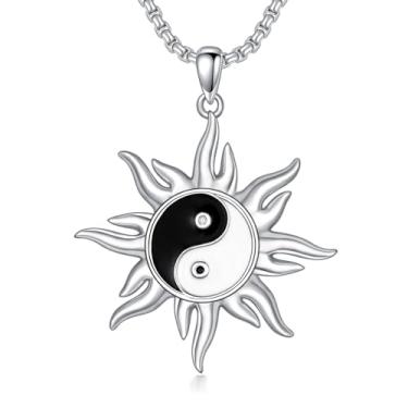 Imagem de Swordgod Colar de sol para homens e mulheres prata esterlina 925 Olho de Horus/Yin Yang Colar com pingente de sol amuleto proteção talismã joia presente para ele ela, Prata esterlina, Zircônia cúbica