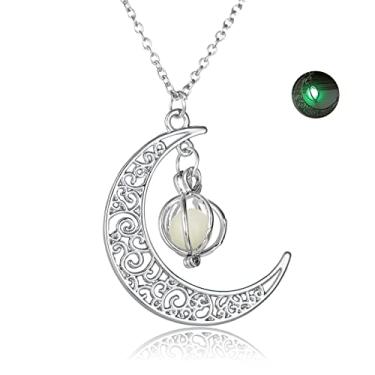 Imagem de GIGB PBDK Colar com pingente de lua para mulheres e meninas, série luminosa, lua, amor, fluorescente, colar que brilha no escuro, Zinco, Liga metálica.