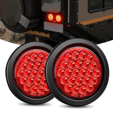 Imagem de Nilight Luz traseira redonda de 10 cm 2 peças 24 LEDs vermelho de freio de parada luz com ilhós de montagem embutida plugues IP67 à prova d'água para caminhão 12V trailer ônibus trailer trailer